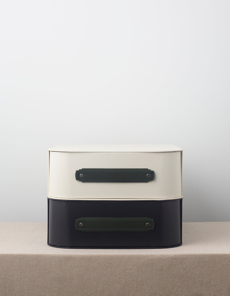 Khaki leather handle from Sagitine, featuring a sleek design ideal for bags and furniture pulls.