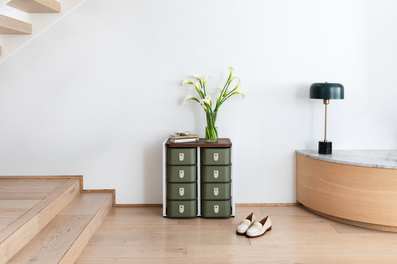 Olive 8 box stand with white frame from Sagitine
