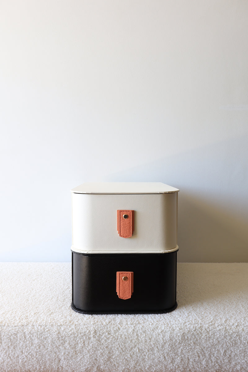 Apricot leather pull handle by Sagitine, featuring a smooth finish and modern design.