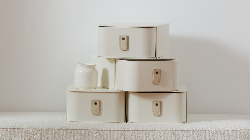 Off-white Milan shoe storage box by SAGITINE, designed for single, six-set, or eight-set shoe organization.