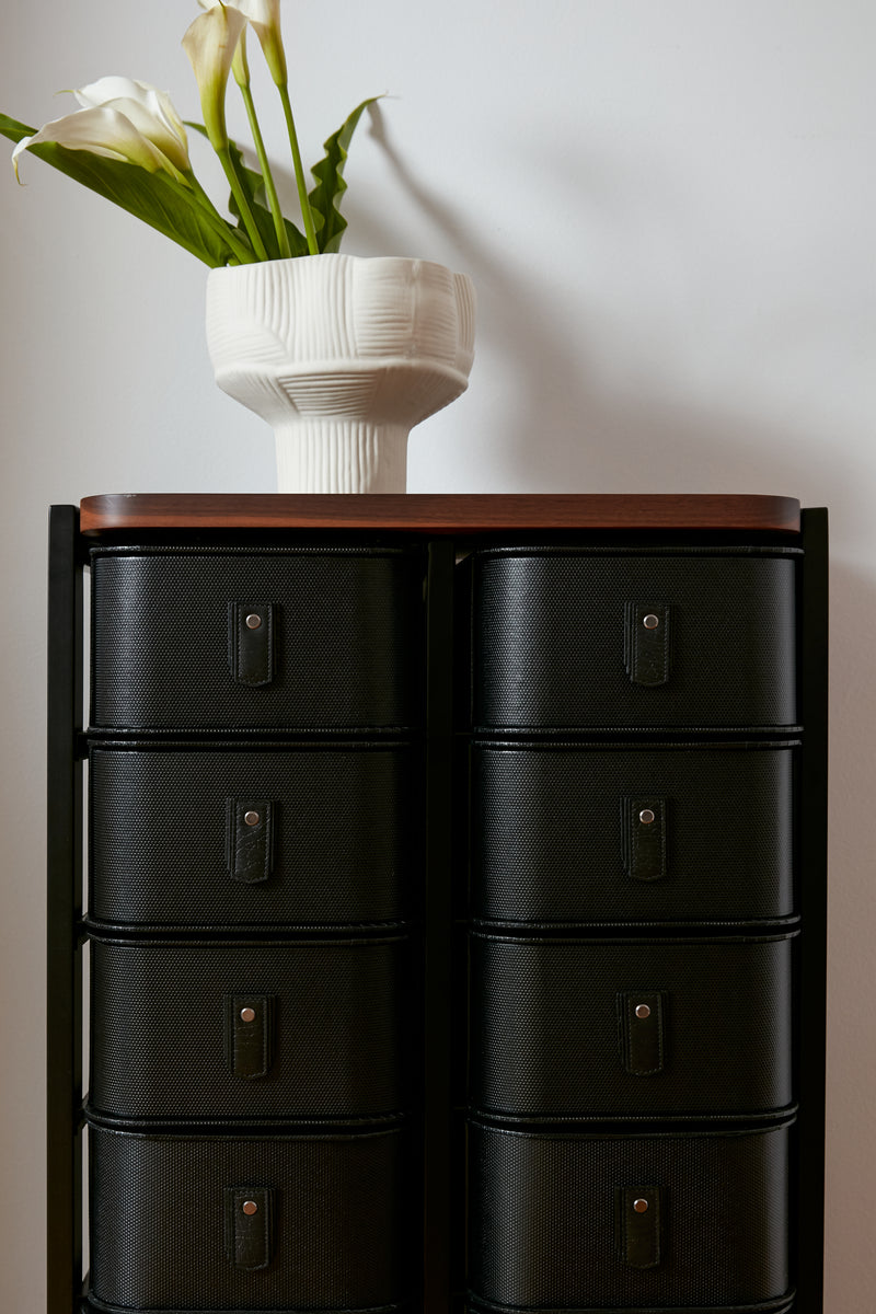 Black 14 box stand with sleek design from SAGITINE, ideal for organizing various items.