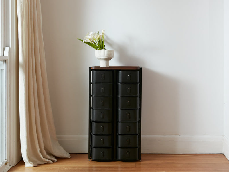 Black Shanghai 14 box stand by SAGITINE with sleek design and multiple storage compartments.