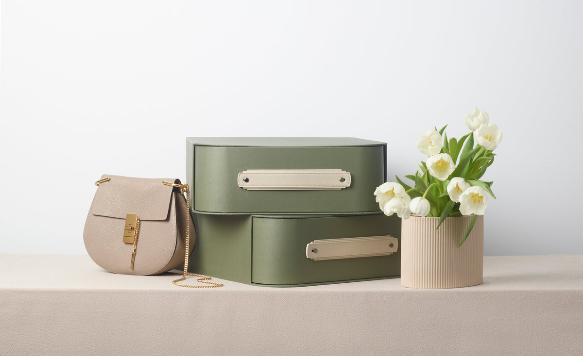Olive green storage box from SAGITINE, single size, perfect for organizing and decor.