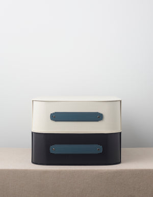 Blue leather handle by Sagitine, designed for durability and style.