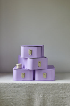 Lilac Milan Shoe Box by SAGITINE, limited edition, featuring a sleek design for stylish storage.