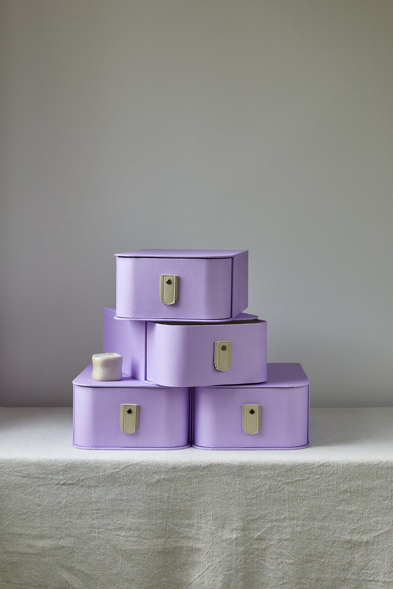 Lilac Milan Shoe Box by SAGITINE, limited edition, featuring a sleek design for stylish storage.