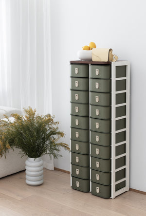 Olive 20 Box Stand with white support by SAGITINE, featuring a modern design suitable for organizing storage.