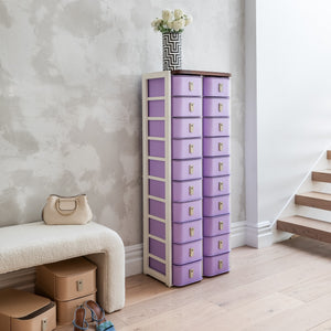 Lilac 20 Box Stand with white base and cream handles by Sagitine, designed for stylish storage.