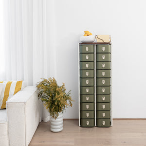Olive 20 Box Stand with white base by SAGITINE, featuring sleek design and stylish handles.