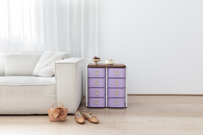 Lilac Florence 8 box stand by Sagitine with white base and cream handles, part of a limited-edition preorder.