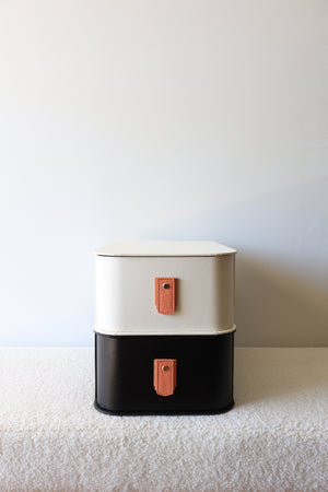 Apricot leather pull handle by Sagitine, featuring a smooth finish and modern design.