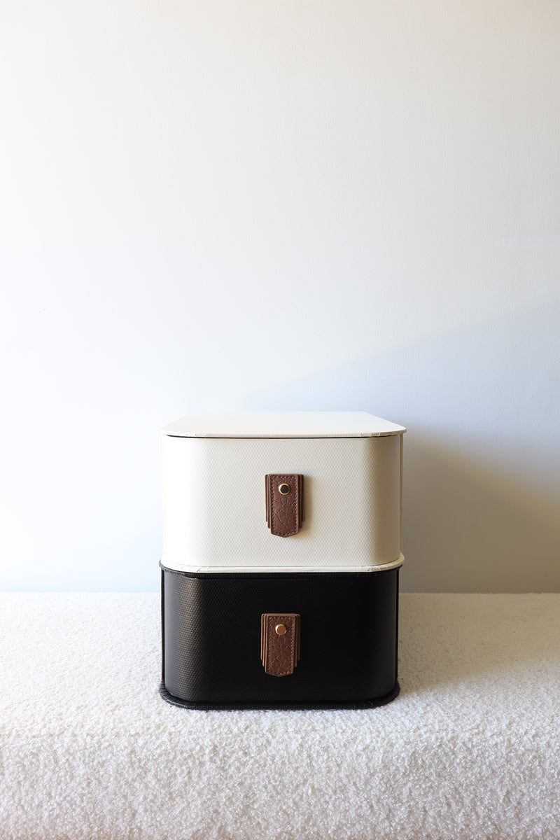 Rose gold leather pull handle by Sagitine, featuring a sleek and modern design