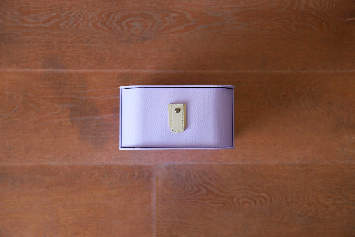 Lilac Milan Shoe Box by SAGITINE, showcasing a stylish storage solution for single or multi-pair shoes.