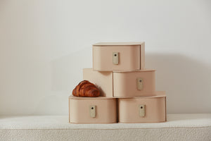 Milan Shoe Box in Nougat color by SAGITINE, available in single, six set, and eight set sizes.