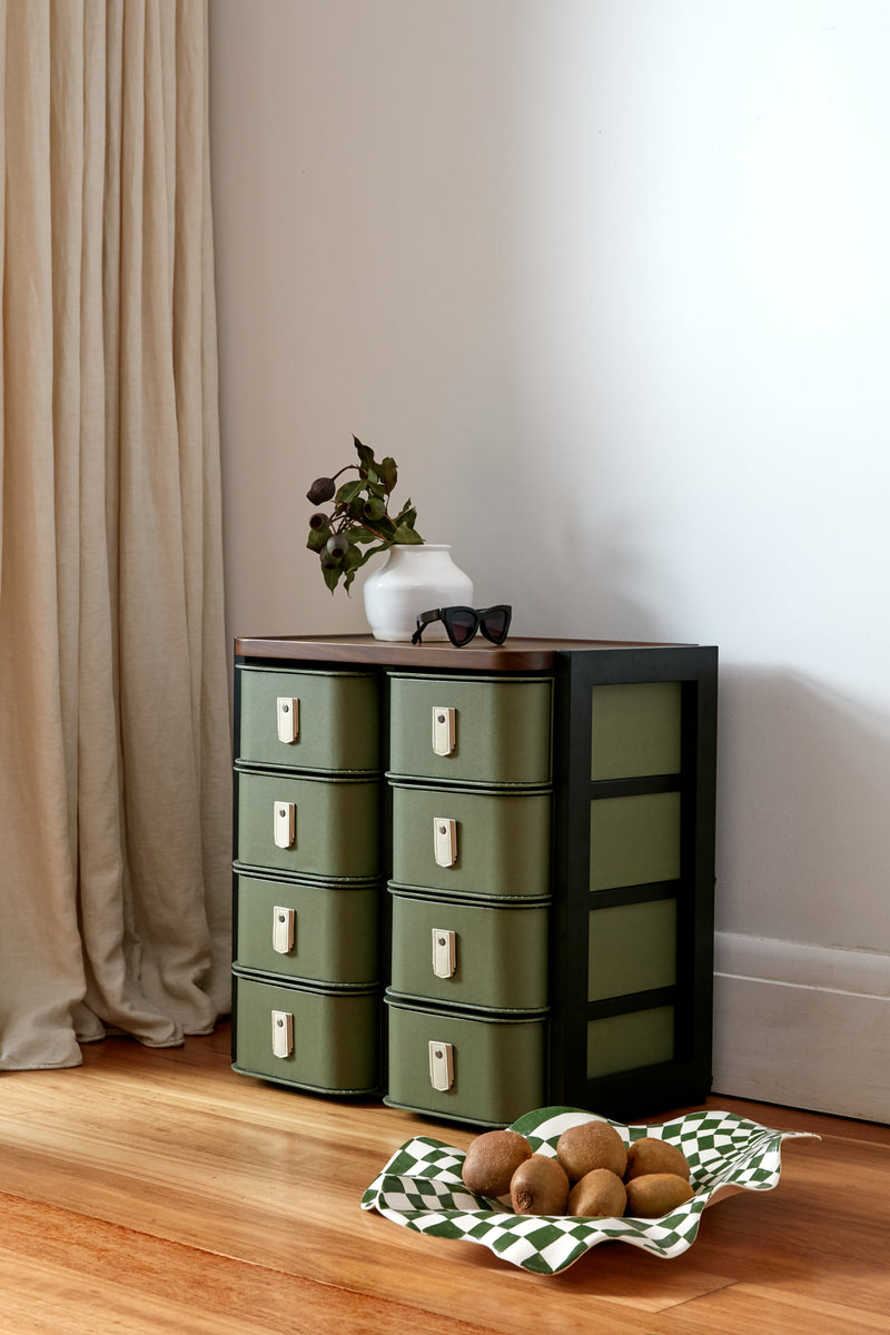 Olive Florence 8 box stand by SAGITINE with black structure and cream handles.