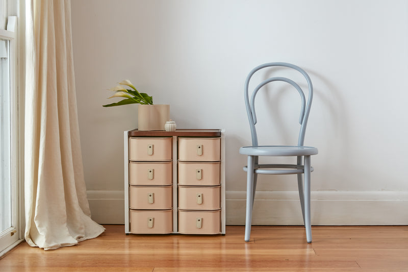 White Florence 8 box stand with nougat boxes and cream handles from Sagitine