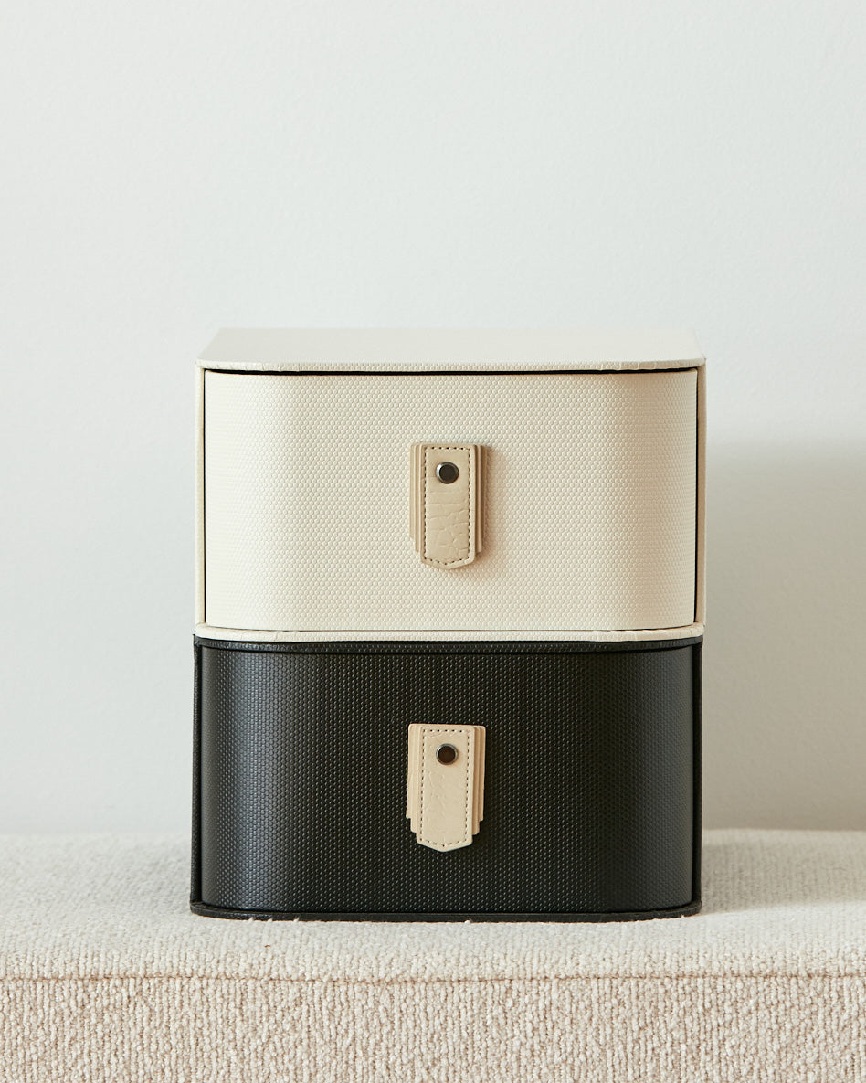 Cream leather pull handle by Sagitine for stylish cabinets and drawers