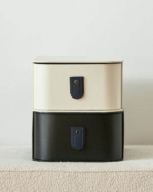 Navy leather pull handle by Sagitine, stylish and versatile for furniture or cabinetry.