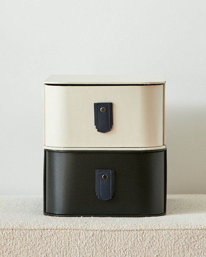 Navy leather pull handle by Sagitine, stylish and versatile for furniture or cabinetry.