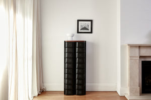 Black New York 20 Box Stand by SAGITINE featuring sleek design and sturdy construction for organizing boxes.